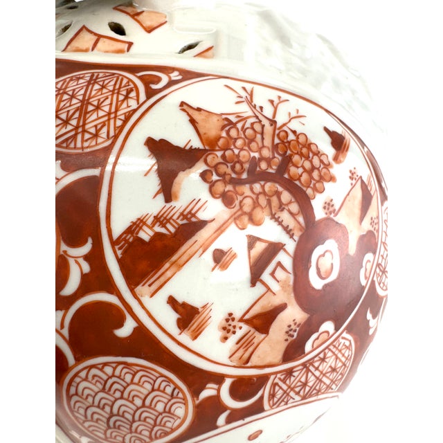 Vintage Mid 20th Century Japanese Imari-Style Porcelain Lidded Incense Burner With Foo Dog Finial For Sale - Image 4 of 12