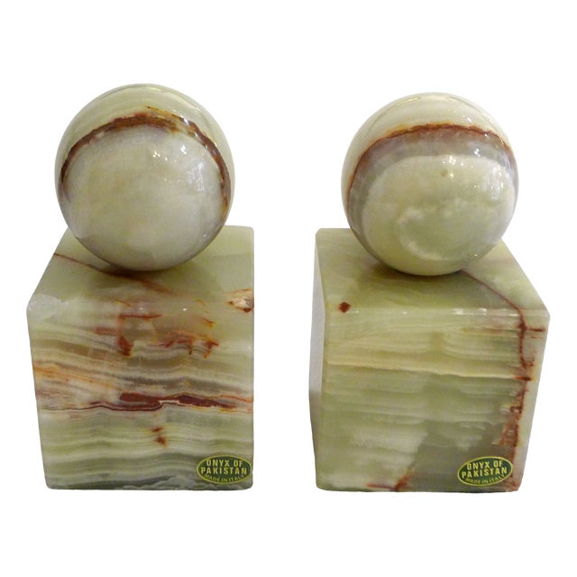 Mid-Century Italian Modernist Sculptural Bookends in Onyx, 1950s, Set of 2 For Sale