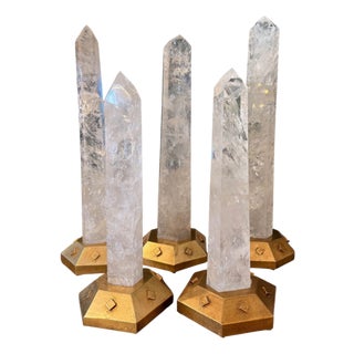 Set of Five Rock Crystal Obelisk Towers on Giltwood Bases. u.s.a. 20th Century. For Sale