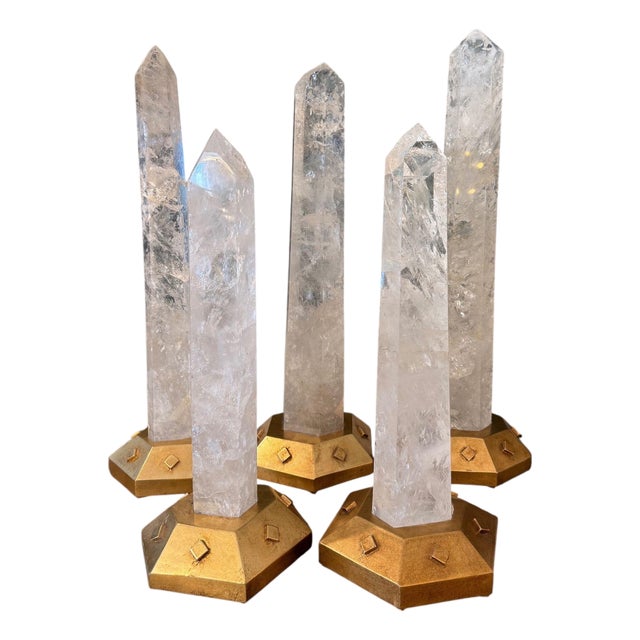 Set of Five Rock Crystal Obelisk Towers on Giltwood Bases. u.s.a. 20th Century. For Sale