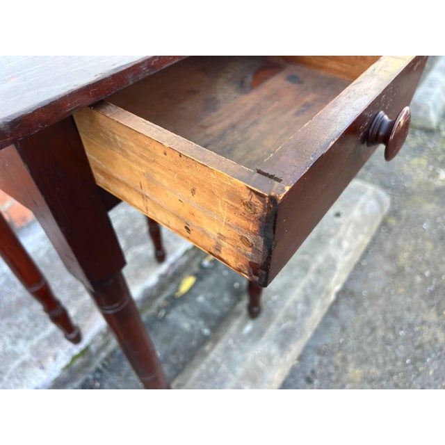19th Century Antique Sheraton Style 1 Drawer Night Stand Work Table With Knapp Drawer Joints For Sale - Image 11 of 12