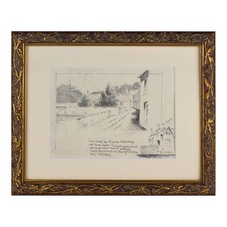 Antique English Graphite Village/ Cottage Drawing C.1900-1910 For Sale