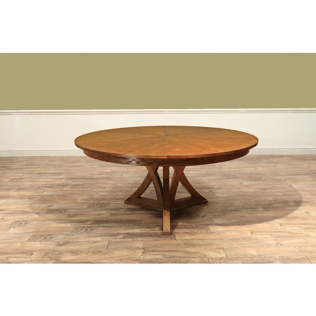 Transitional Round Jupe Table, Golden Oak Dining Table for Seating 6-10 People For Sale - Image 3 of 11