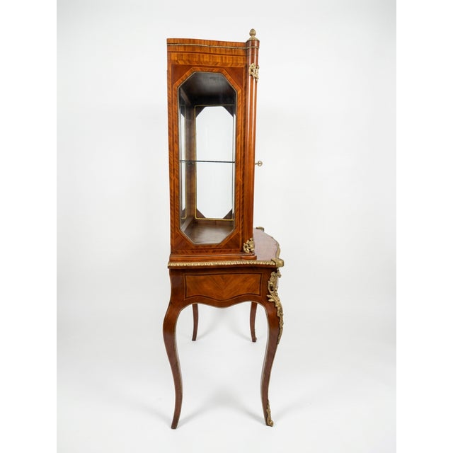 Mid 19th Century Mid 19th Century French Louis XV Style Ormolu-Mounted Walnut/Rosewood Vitrine Cabinet For Sale - Image 5 of 17