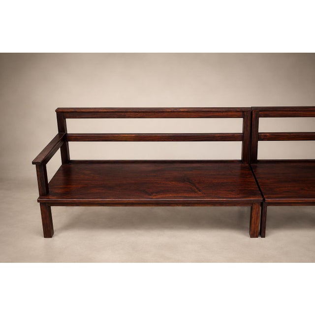 Monumental Brazilian Modern Three-Module Bench in Rosewood and Warm Camel Mohair, 1960s For Sale - Image 13 of 18