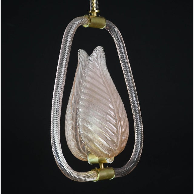 Pink 1970s Elegant Pink Art Decò Barovier E Toso Pendant Light Murano Glass For Sale - Image 8 of 11