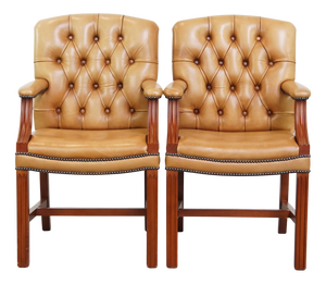 Chesterfield Chairs in Cowhide Leather, Set of 2