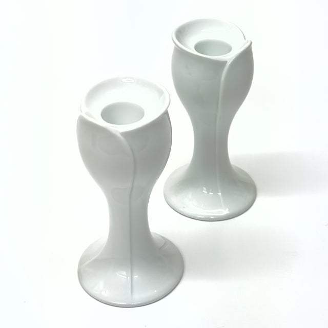 Vintage White Porcelain Tulip-Shaped Candle Holders by KPM West Germany - A Pair For Sale - Image 10 of 13
