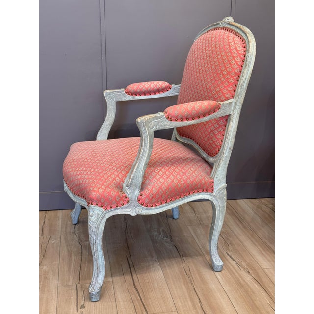 Pink Pair of Late 18th C. French Fauteuils in Fortuny Fabric For Sale - Image 8 of 14