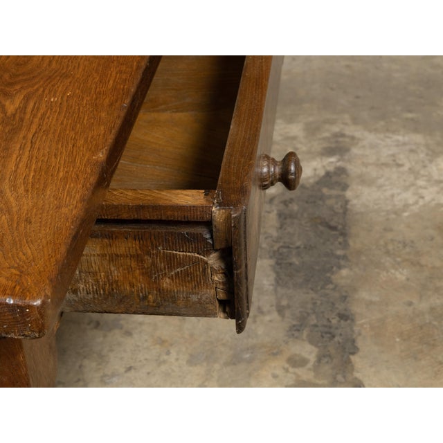 English 19th Century Oak Coffee Table with Single Drawer and Turned Base For Sale - Image 4 of 12
