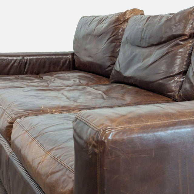 Restoration Hardware Maxwell 3-Seat Brown Leather Sofa For Sale In San Francisco - Image 6 of 9