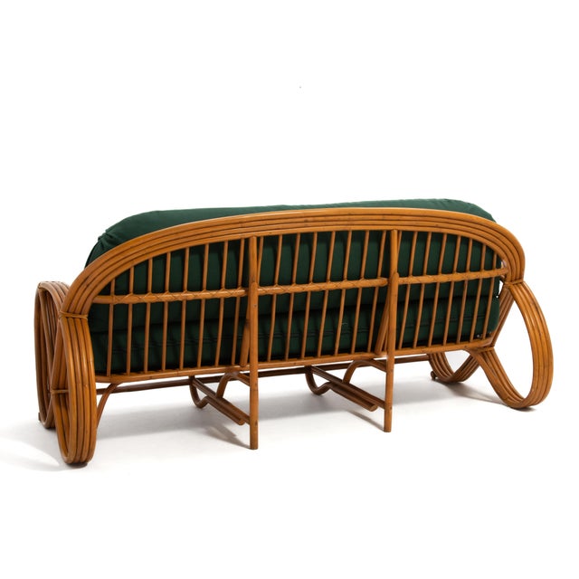 Paul Frankl Mid Century Pretzel Sofa Four Strand Pretzel Rattan Sofa After Paul Frankl Knoll Fabric For Sale - Image 4 of 14