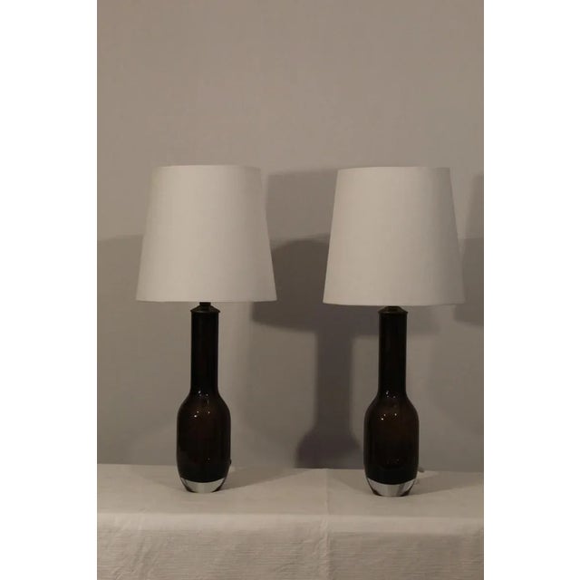 Mid 20th Century Petite Bronze Translucent Art Glass Table Lamps - a Pair For Sale - Image 5 of 11