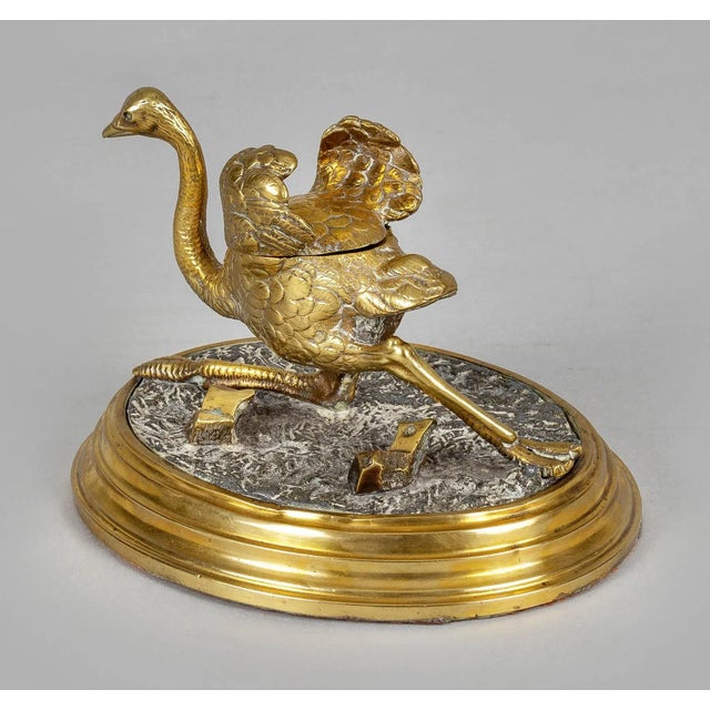 Mid 19th Century Gilded Bronze Ostrich Inkwell For Sale In Boston - Image 6 of 11