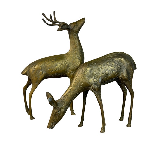 Set of 2 Mid Century Brass Deer Figurines, Buck & Doe For Sale - Image 11 of 15