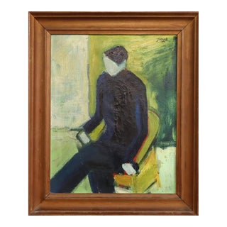 1957 Mid-Century Modern 'A Moment Alone' Vintage Original Figurative Portrait Oil Painting, Framed For Sale