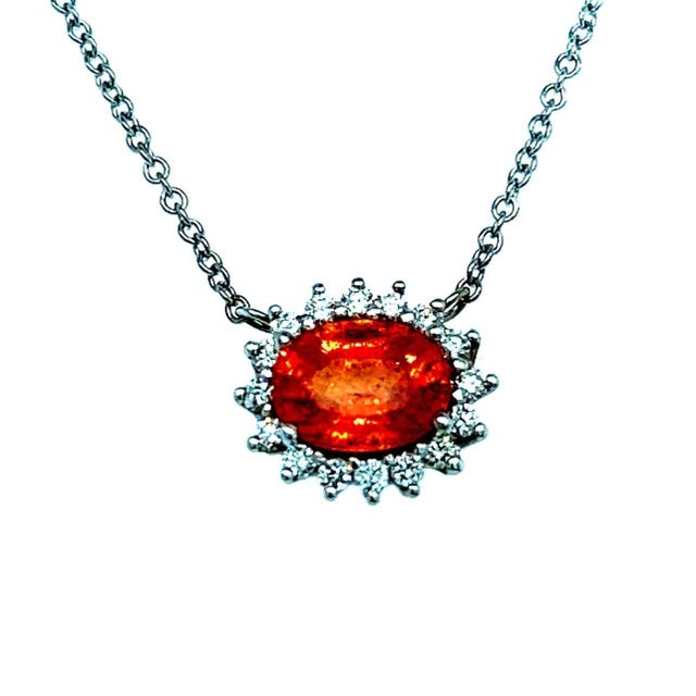 2010s Natural Sapphire Diamond Halo Pendant with Chain 14k Gold Certified For Sale - Image 5 of 7