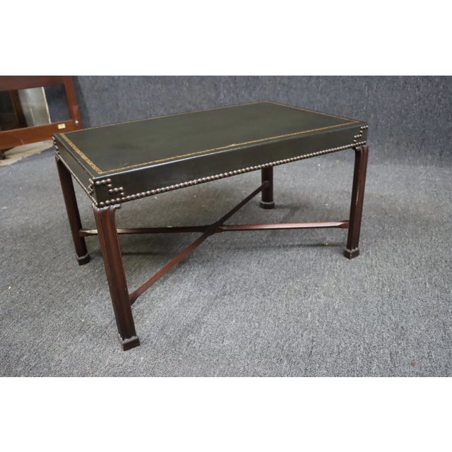 Wood B & S Co Regency Style Leather and Mahogany Coffee Table For Sale - Image 7 of 9
