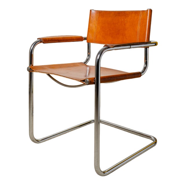 Mid-Century Modern Chair in Cognac Brown Leather, 1970s For Sale