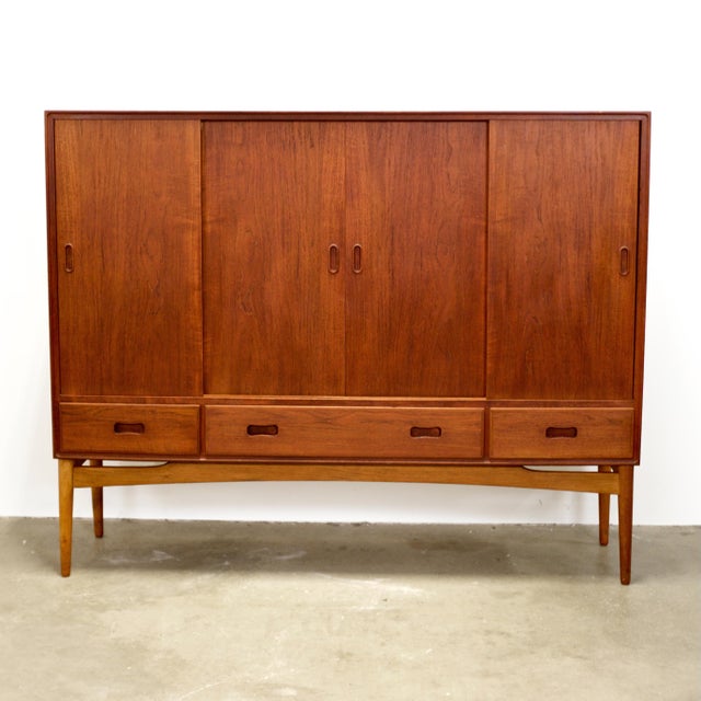 Brown 1950s Danish Teak Tall Sideboard / Highboard For Sale - Image 8 of 18
