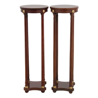 Baker Pair of Mahogany Round Plant Lamp Stands For Sale