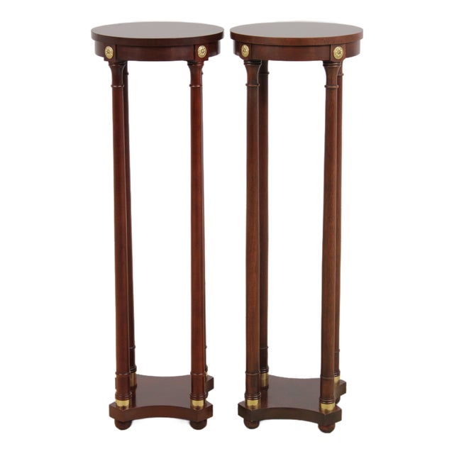 Baker Pair of Mahogany Round Plant Lamp Stands For Sale