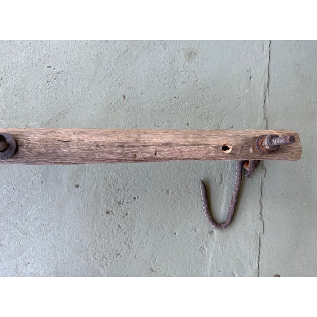 Antique Rustic Wooden Beam Rack With Hand-Forged Iron Hooks For Sale In Orlando - Image 6 of 7