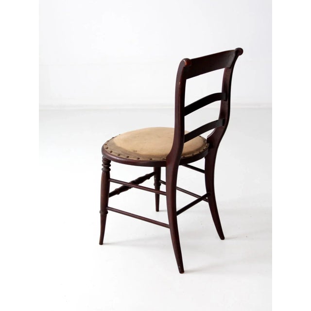 Antique Wood Chair With Upholstered Seat For Sale - Image 6 of 7