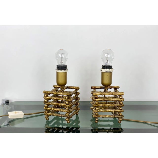 Wood Faux Bamboo & Brass Table Lamp, Italy, 1960s For Sale - Image 7 of 12