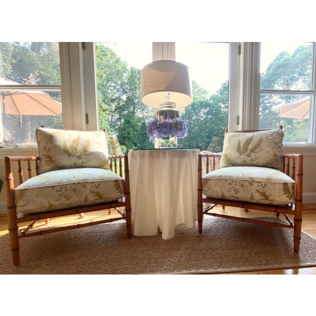 Wood Chinoiserie Style Bamboo Lounge Chairs by Bernhardt, a Pair For Sale - Image 7 of 18