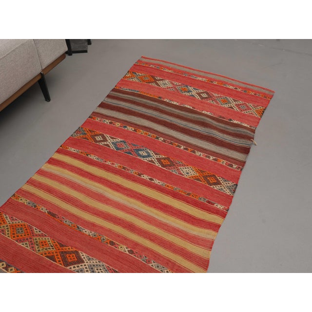 1970s Vintage Handmade Wool Cotton Red Runner Rug For Sale - Image 10 of 11