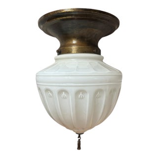 Large Embossed Cast Glass Flushmount Fixture Circa 1910 For Sale
