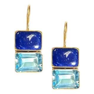 Lapis + EC Blue Topaz Midi Earring For Sale