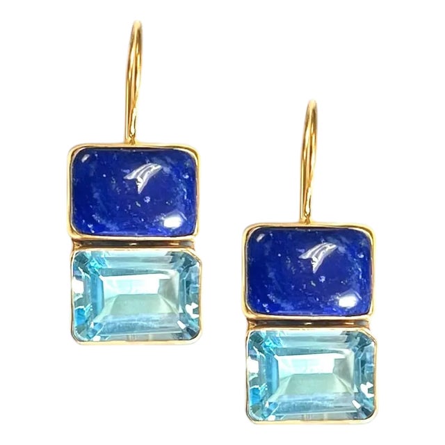 Lapis + EC Blue Topaz Midi Earring For Sale
