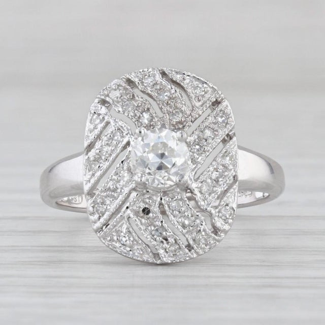 Modern 0.59ctw Diamond Engagement Ring 14k White Gold Size 7.25 Pave Openwork For Sale - Image 3 of 8