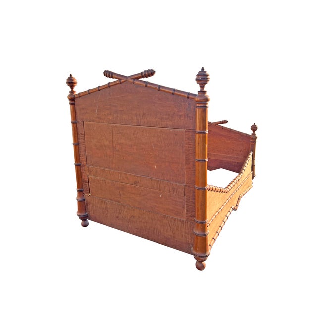 French Antique French Bed Frame Headboard Set in Birds Eye Maple Faux Bamboo English Style For Sale - Image 3 of 11