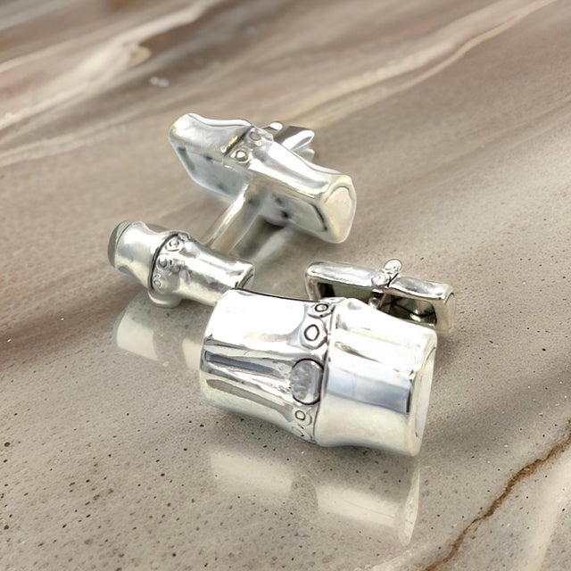 1990s Pair of Georg Jensen Estate Bambo Cufflinks Sterling Silver For Sale - Image 4 of 13