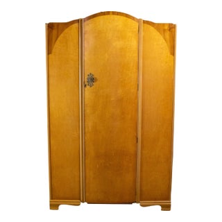 Large Early to Mid-20th Century Vintage English Art Deco Style Wardrobe Burled Maple & Walnut Frame For Sale