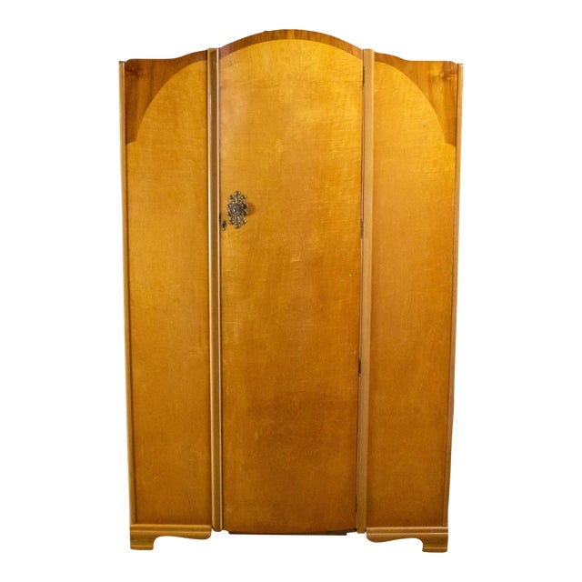Large Early to Mid-20th Century Vintage English Art Deco Style Wardrobe Burled Maple & Walnut Frame For Sale