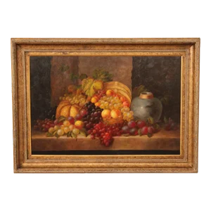Baroque Style Fruit Still Life Original Oil Painting, Signed Bianchi