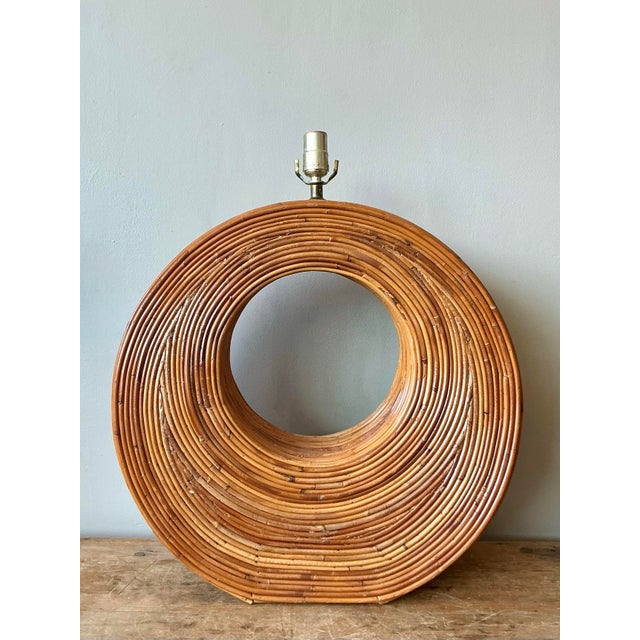 Chocolate Vintage Boho Monumental Pencil Reed Circle Lamp For Sale - Image 8 of 12