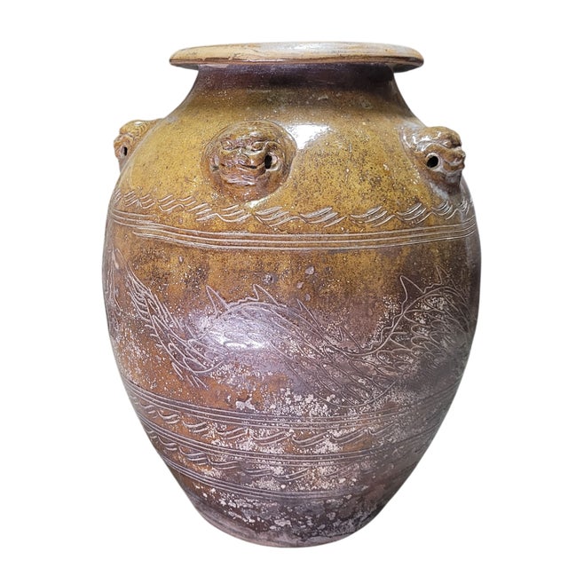 Large Antique Chinese Martaban Stoneware Dragon Jar, Qing Dynasty Circa 1850 For Sale In Boston - Image 6 of 12