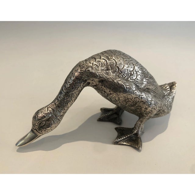 Silver Plated Bronze Duck Sculpture For Sale - Image 6 of 11