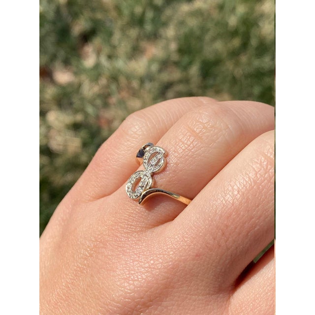 Gold The Lenette: Ladies 14K Two Tone Script J Ring with Diamonds For Sale - Image 8 of 9