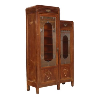 Mahogany Office Cabinet with Stained Glass For Sale