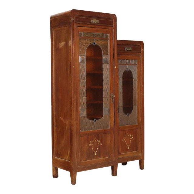 Mahogany Office Cabinet with Stained Glass For Sale