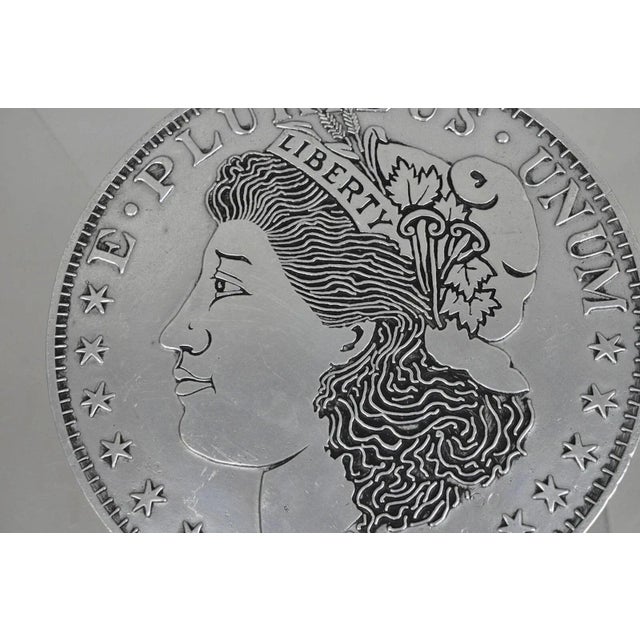 Vintage 1878 Morgan Silver Dollar Pewter Trivet or Wall Hanging Plaque, Usa For Sale In Philadelphia - Image 6 of 9