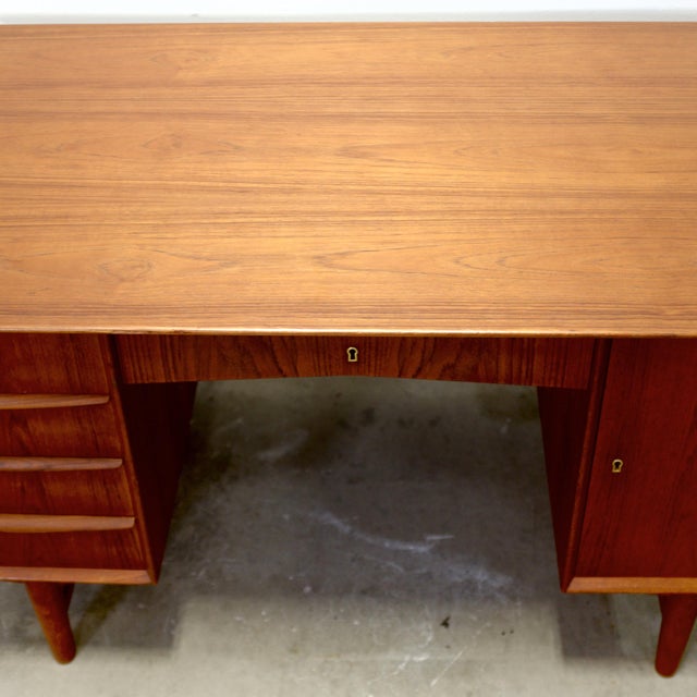 1950s Danish Teak Executive Desk W/ Rear Shelving For Sale - Image 11 of 12
