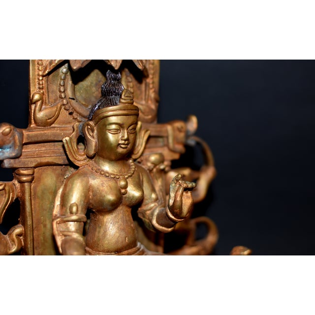 Gilt Bronze Tibetan Buddha Under Bodhi Tree For Sale - Image 11 of 16