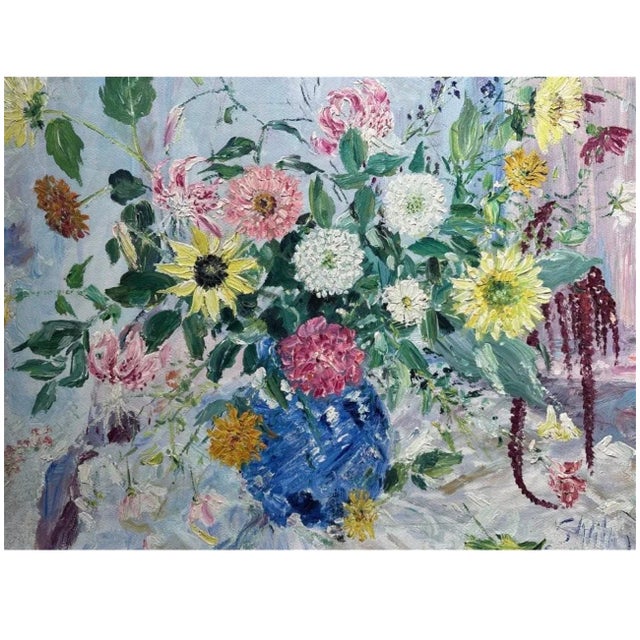 Samuel Rothbort Samuel Rothbort, Large Bold Modernist Floral Bouquet Impasto Oil Painting Flowers Samuel Rothbort, c.1940's-1950's For Sale - Image 4 of 8